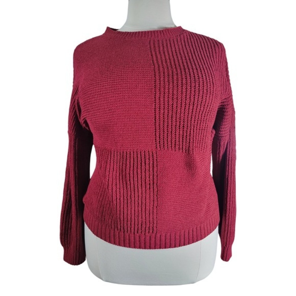 Maurices Womens Burgundy Red Mixed Stitch Patchwork Chenille Sweater XXL